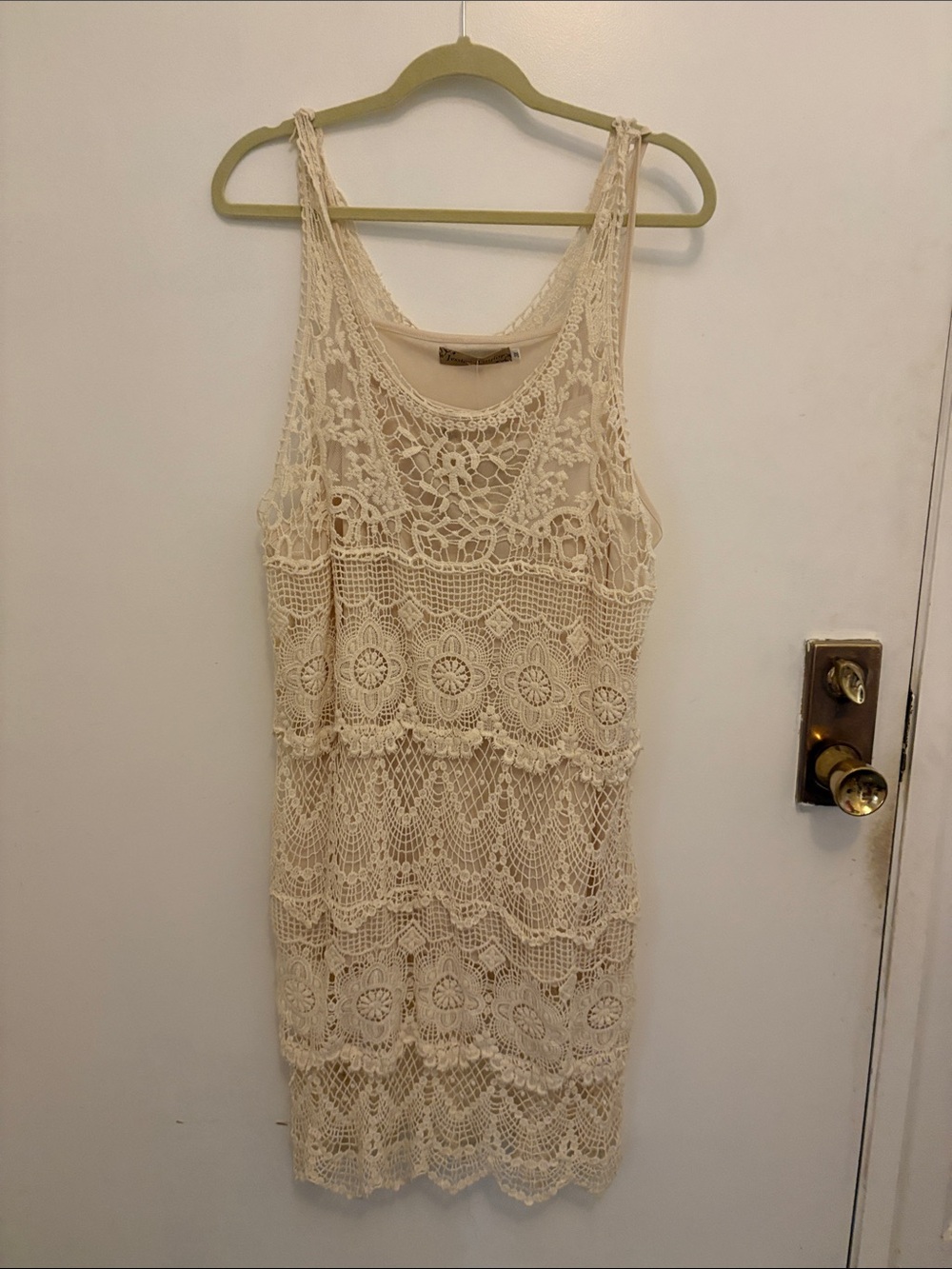 Crochet Lace Tank Mini Dress in Cream